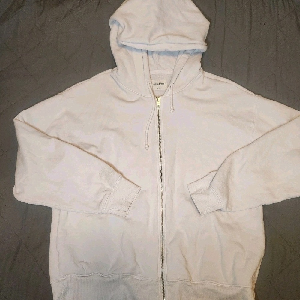 Wilfred Free Aritzia‎ Organic Cotton Zip Up Hoodie White Oversized Size 3 Lounge